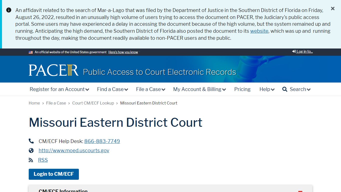 Missouri Eastern District Court | PACER: Federal Court Records